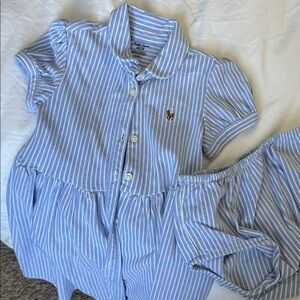 Ralph Lauren Light Blue Striped Baby Dress Set